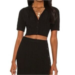 DEVON WINDSOR Amara Top in Black Faint Stripe Textured Button Down Crop Sz XS